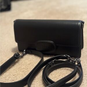 Coach Black Eliza flap crossbody with 2 strap options calf leather